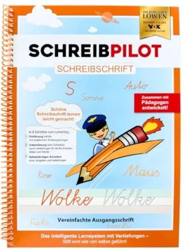 Schreibathlet: Cuaderno para aprender a escribir para proteger ABC con letras pregrabadas para obtener la escritura en letra de salida simplificada (VA), el tipo de escritura más enseñada en Alemania.
