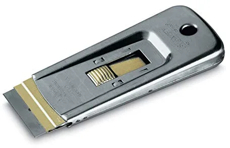 STANLEY Rascavidrios de calidad profesional, Anticorrosión y antiabrasión, Cuerpo metálico, Cuchilla rectangular y retráctil de 40 mm, Pulsador de latón, 0-28-500