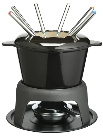 MasterClass Set de Fondue de Hierro Fundido para Chocolate, Queso, Carne, 21 x 18 cm, Negro