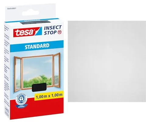 tesa Insect Stop Malla Mosquitera STANDARD para Ventanas - Mosquitera Autoadhesiva - Recortable al Tamaño Deseado - Gris Antracita, 100 cm x 100 cm