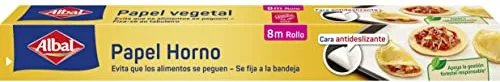 Albal Papel Horno en rollo - Papel de horno antideslizante con puntos de silicona, rollo antiadherente para preparar pasteles y repostería, no se enrolla ni desliza, antigrasa, 8 m x 38 cm