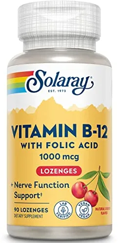 SOLARAY Vitamin B-12 1000Mcg, Cereza, Lozenges, comprimidos, 90 Unidades