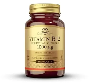 Solgar | Vitamina B12 1000 Mcg (Cianocobalamina) | Energía, Equilibrio Psicológico, Reduce el Cansancio |Comprimidos masticables sublinguales | Sabor Cereza Natural, 250 Unidad (Paquete de 1)