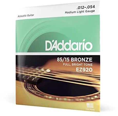 D'Addario Cuerdas Guitarra Acustica, Cuerdas de Guitarra, Cuerdas de Guitarra Acustica, EZ920 - Juego de cuerdas para guitarra acústica, Medio Ligero,material de bronce 012-054