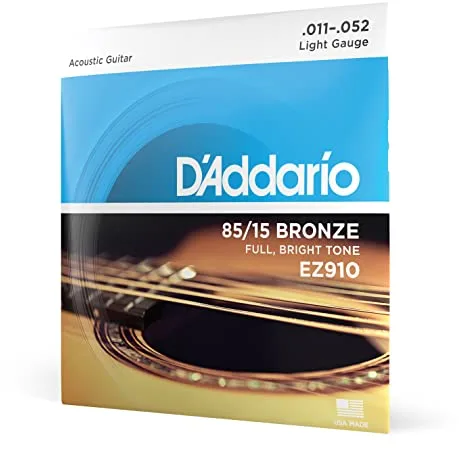 D'Addario Juego de cuerdas para Guitarra Acustica, EZ910 de bronce, Ligero,011' - 052'