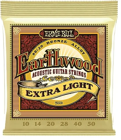 Ernie Ball Earthwood Extra Light - Cuerdas para guitarra acústica, bronce 80/20, calibre 10-50
