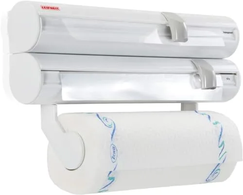 Leifheit Portarrollos de pared Rolly Mobil ComfortLine con portarrollos extraíble, sujeta rollos de cocina, portarrollos triple con cuchillas afiladas