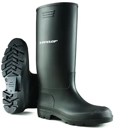 DUNLOP Pricemastor – Botas de agua unisex de PVC y caucho – Impermeables con puntera blanda, resistentes a productos químicos, altas y cómodas – Negras – Tallas 35–48