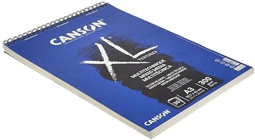 Canson XL Textured, Papel Mixed Media, Grano medio, 300gsm, Espiralados sobre el lado corto, A3-29,7x42cm, Blanco, 30 Hojas