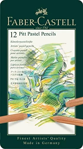 Faber-Castell 112112 - Estuche de Metal con 12 Lápices de Colores Pitt Pastel - Multicolor