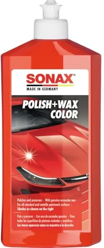 SONAX Polish+Wax Color NanoPro Rojo (500 ml) pulimento de fuerza media con pigmentos de color y componentes de cera. Cubre rayas pequeñas y protege contra la corrosión | N.° 02964000-544