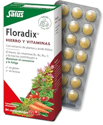 Salus - Floradix Suplemento de Hierro Orgánico - Reduce el Cansancio y la Fatiga, con Ácido Fólico y Vitaminas B1, B2, B5, B12 y C - 84 Comprimidos