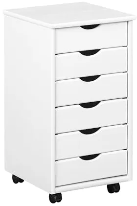 Inter Link Office 20 Cajonera de Oficina de Pino Madera Maciza Lacado Natural 35 x 65 x 40 cm, Blanco