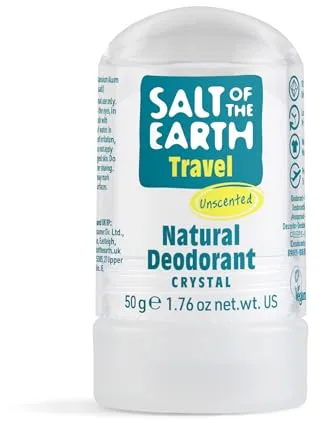 Natural Deodorant Travel Crystal by Salt of the Earth, Unscented, Fragrance Free, Vegan, Long Lasting Protection, Leaping Bunny Approved - 50g