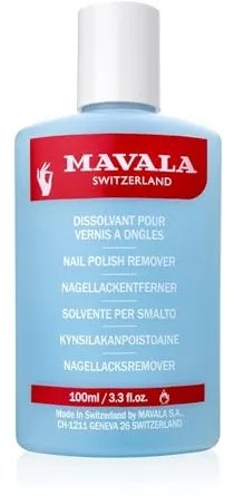 MAVALA - QuitaEsmalte de Uñas 100 ml, Suave y con Acetona, Con Glicerina y Aceite de Ricino, Para Todo Tipo de Uñas, No Daña la Salud de Tus Manos, Elimina Esmalte Rápidamente