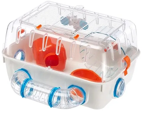 Ferplast Jaula para hámsteres COMBI 1, Casita para pequeños roedores, Plástico robusto, Techo con rejilla abrible, Tubos y accesorios incluidos, 40,5 x 29,5 x h 22,5 cm Colores surtidos