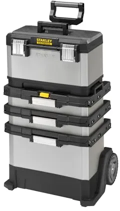 STANLEY FATMAX Taller Móvil Metálico, Carro de Herramientas, Caja Versátil para Piezas Pequeñas y Grandes, Ruedas 17cm, Cierres Metálicos Antioxidantes, 1-95-622