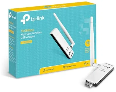TP-Link TL-WN722N - Adaptador Wi-Fi USB inalámbrico, N 150 Mbps, Antena Externa 4 dBi, botón WPS, Compatible con Raspberry Pi, Windows, Mac OS X 10.6-10.11, Linux, Color Blanco