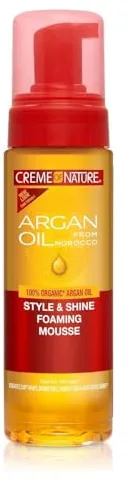 Creme of Nature - Foaming Mousse, Espuma Líquida para Rizos, con Aceite de Árgan, Hidrata, Define y Estiliza el Cabello, Previene el Encrespamiento, para Pelo Rizado u Ondulado - 207 ml