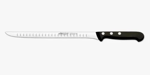Arcos Cuchillo Jamonero con Alveolos de Acero Inoxidable. Hoja 240 mm. Mango de Polioximetileno POM para Cortar o Tallar Alimentos con precisión y facilidad. Serie Universal. Color negro.