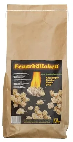 RaiffeisenWaren Feuerbällchen encendedor de barbacoa, encendedor de chimenea, ayuda para encender (lana ecológica para encender a base de productos naturales, para encender brasas de barbacoa, hogueras o chimeneas) bolsa de 2,5 kg