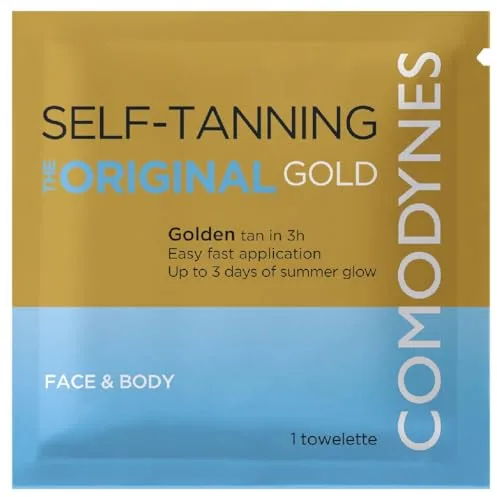 Comodynes - Self-Tanning The Original Gold, Toallitas Autobronceadoras Faciales y Corporales, con DHA Plus, Hidrata y Broncea, Sin Filtros Solares - Pack de 8 Toallitas