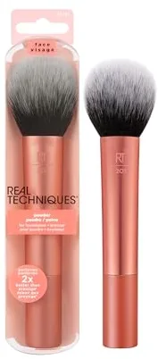 Real Techniques Brocha de maquillaje en polvo Plush de, para fijar polvos, bronceadores y coloretes, transparente y con cobertura ampliable, 1 unidad