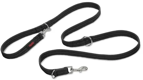 HALTI Correa de adiestramiento - Correa multifunción con doble enganche, ideal para antitirones Entrenamiento canino. Cómoda de sostener. Apta para perros medianos y grandes (Talla L, Negro)