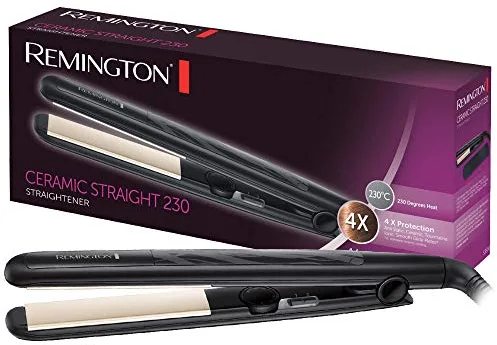 Remington Plancha de Pelo Ceramic Slim - Placas Flotantes Extralargas, Cerámica Anti-estática, Turmalina, Capa Protectora Teflón, Protección y Brillo, Temperatura 230°C, Calentamiento 15s - S3500