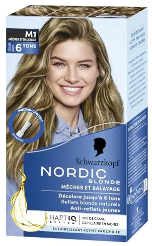 Schwarzkopf Nordic Blonde M1 Mechas Radiantes - Coloración permanente - Aclara hasta 6 tonos - Con aceite activador&OmegaPLEX