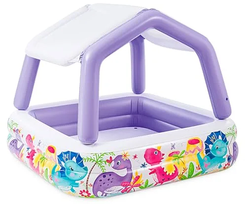 Intex Piscina Hinchable Infantil, 157x157x122 cm, 295 litros, con toldo Desmontable, Diseño acuático, Tapón de desagüe, Uso Exterior, Vinilo Resistente, Parche de reparación Incluido, +2 años (57470)