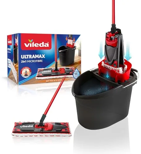 Vileda Ultramax - Mopa de microfibras para Fregar y Cubo con escurridor