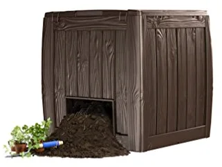Keter Deco- Compostador con Base 350L, 72 x 74 x 69,5, Color Marrón Imitación Madera, Abono, Compost, Compostaje