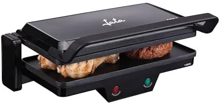 JATA GR266 - Parrilla Electrica Grill. Plancha Eléctrica 3 en 1. 1000 W, Placas Mixtas Antiadherentes 27 x 14 cm, Placa Superior Baja Recta. Apertura 180 grados, libre de PFOA