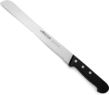 Arcos Cuchillo para pan con Hoja Acero Inoxidable Nitrum 250 mm. Obtenga una gran variedad cortes parau comida. Cuchillo ideal para uso doméstico diario. Serie Universal. Color negro.