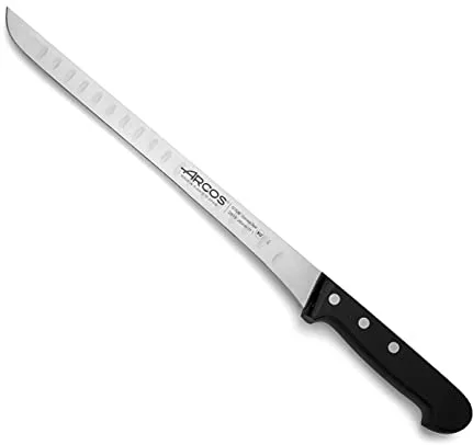 Arcos Cuchillo Jamonero de Acero Inoxidable. Cuchillo para cortar jamón y carne. Mango ergonómico polioximetileno y Hoja hueca 280 mm. Serie Universal. Color negro.