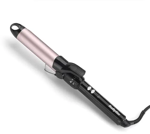 BaByliss Tenacilla 32 mm - Rizador de pelo, Barril Pro Satin Touch, 10 ajustes de temperatura, Calentamiento rápido, Rizos sin encrespamiento, Ondas duraderas, Soporte integrado – Negro y rosa, C332E