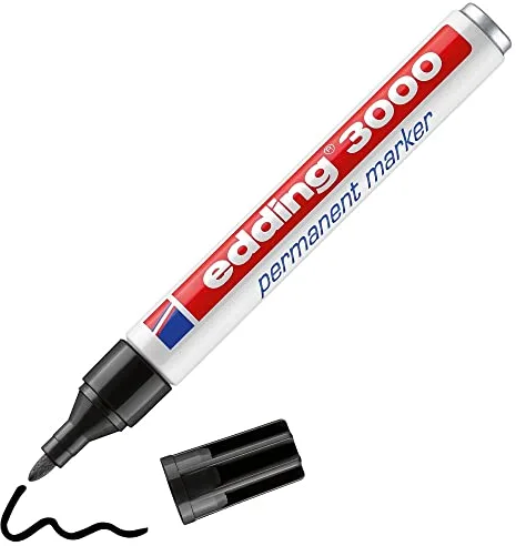 edding 3000 marcador permanente - negro - 1 rotulador - punta redonda 1,5-3 mm - indeleble de secado rápido - resistente al agua y a los borrones - cartón, plástico, madera, metal, tela