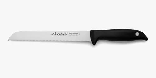 Arcos Cuchillo para Pan con Hoja Acero Inoxidable Nitrum 200 mm. Obtenga una Gran Variedad Cortes parau Comida. Cuchillo Ideal para Uso doméstico Diario. Serie Menorca. Color Negro.