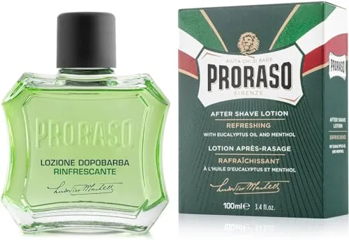 Proraso After shave, 100 ml, bálsamo barba refrescante con aceite de eucalipto y mentol, tónico facial suavizante que alivia y revitaliza la piel