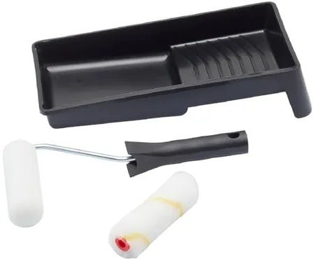 Fit For The Job FRKT003 Juego de mini rodillos de pintura multisuperficie de 4 piezas para pintar con emulsión, brillo, satén, rodillo pequeño y bandeja para pintar