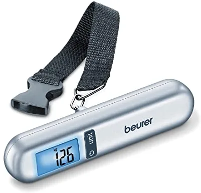 Beurer LS 06 Balanza para equipaje, balanza digital de equipaje con pantalla LCD, cinta métrica integrada de 1m para las normas de equipaje de mano, ideal para viajes, hasta 40 kg