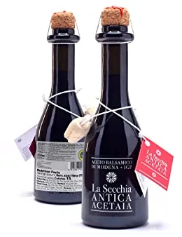 La Secchia - Aceto Balsámico de Módena IGP "Una Estrella", madurado en roble, baja densidad, botella de 250 ml con tapón dosificador de corcho.