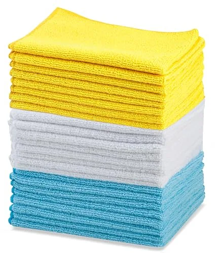 Amazon Basics Paño de limpieza de microfibra, 30.5 cm x 40.5 cm, 24 unidades, Multicolor