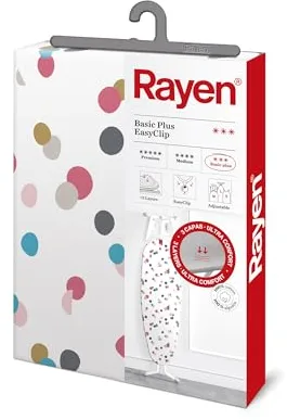 Rayen | Funda Tabla de Planchar Universal | Funda de Planchar Ajuste EasyClip | 2 capas: Espuma y tejido 100% Algodón | Gama Basic Plus | Medida: 130 x 47 cm | Estampado