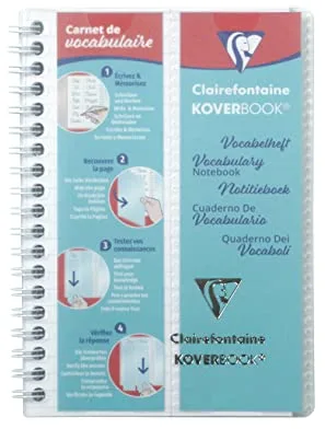 Clairefontaine 141820C Koverbook, Cuaderno de vocabulario a rayas con 1 raya en medio, 11 x 17 cm, 50 hojas, transparente