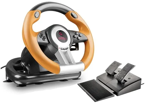 Speedlink DRIFT O.Z. - USB Volante para juegos de ordenador, color negro y naranja