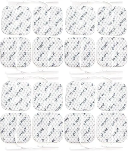 16 electrodos axion® | Parches TENS EMS de recambio de 5x5 cm para electroestimulador | Reutilizables y autoadhesivos con conector pin de 2 mm
