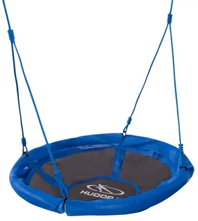 HUDORA Columpio Nido 90 - Columpio Nido de plástico Azul para hasta 100 kg - Columpio Colgante de 90 cm de diámetro para Interior y Exterior -Columpio Familiar de Regulable para niños y Adultos