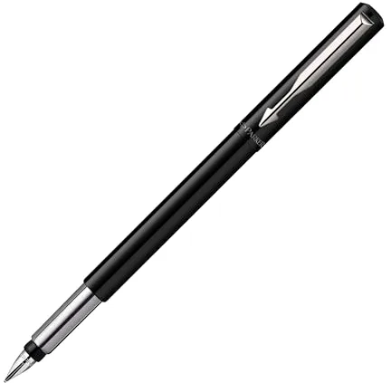 Parker Vector pluma estilográfica color negro con adorno cromado plumín mediano tinta azul en blíster